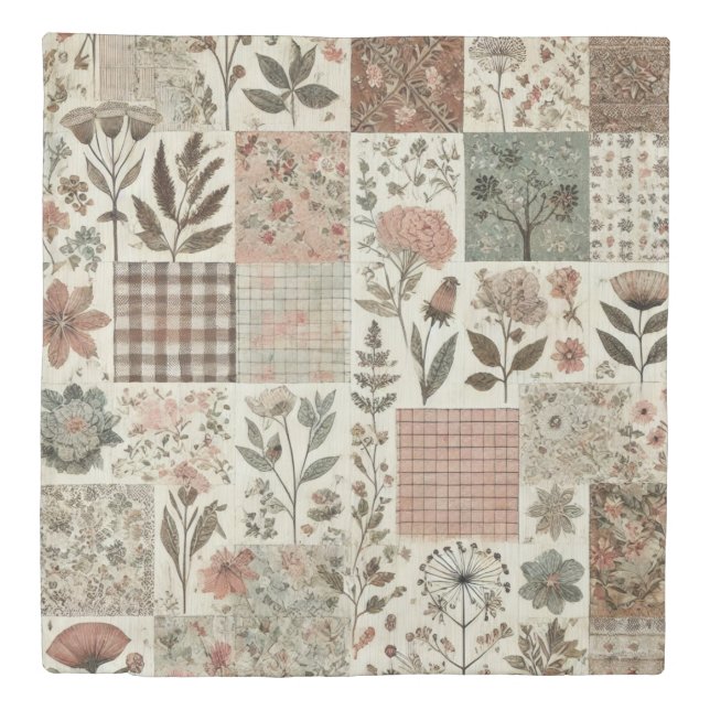 Green Pink Patchwork Quilt Rustic Retro Floral  Duvet Cover (Front)