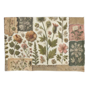 Green Pink Patchwork Quilt Rustic Vintage Floral Pillow Case