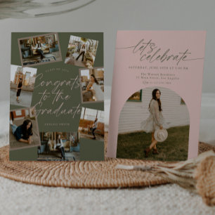Green & Pink Photo Collage Graduation Invitation