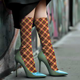 Green Pink Plaid Pastel Pattern Vintage Art Tartan Socks