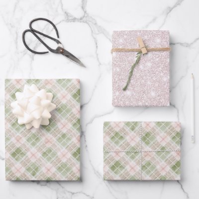 Green Pink Plaid Stripes Birthday Wrapping Paper Sheets