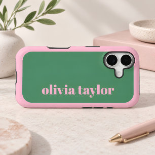 Green Pink Preppy Personalized Name Modern Cute iPhone 17 Case
