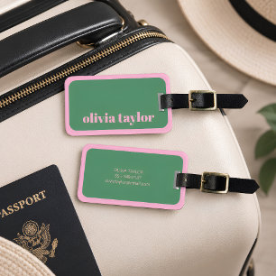 Green Pink Preppy Personalized Name Travel Cute Luggage Tag