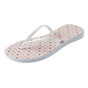 Green, pink, purple, blue dots flip flops