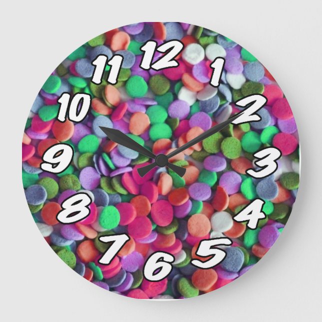 Green Pink Purple Candy Numbered Large Clock (Front)
