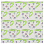 Green Pink Purple Floral Flower Print Tea Teacup Fabric