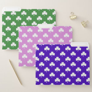 GREEN PINK PURPLE ROWS OF IRISH SHAMROCKS FILE FOLDER