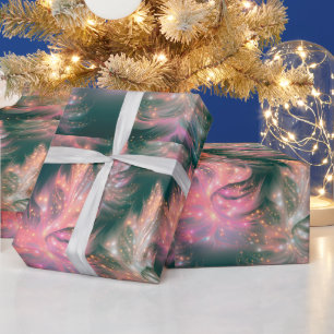 Green Pink Purple White Trees Modern Christmas Wrapping Paper
