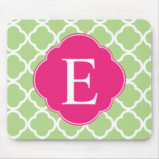 Green Pink Quatrefoil Monogram Mouse Pad