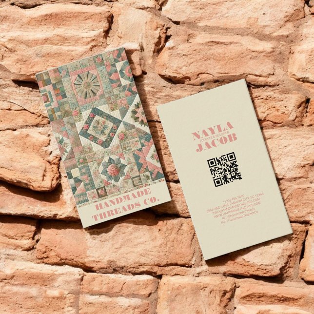 Green Pink Quilt and Patchwork Handmade Clothing  Business Card (Creator Uploaded)