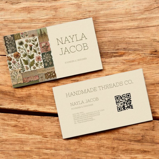Green Pink Quilt and Patchwork Handmade Clothing  Business Card (Creator Uploaded)