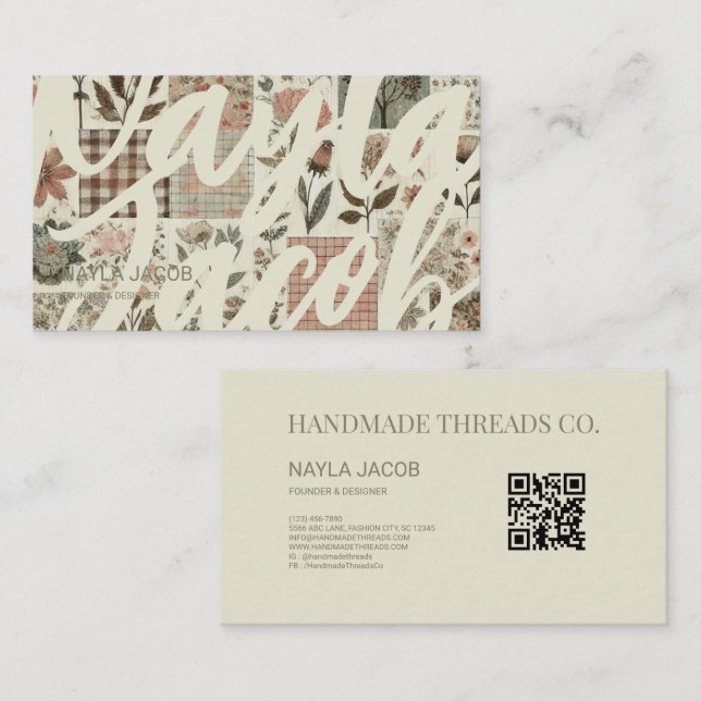 Green Pink Quilt and Patchwork Handmade Clothing  Business Card (Front/Back)
