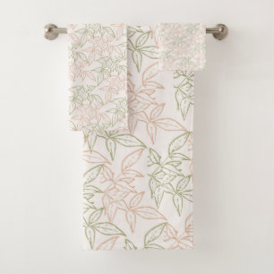 Green Pink Retro Vintage Leaf Pattern  Bath Towel Set