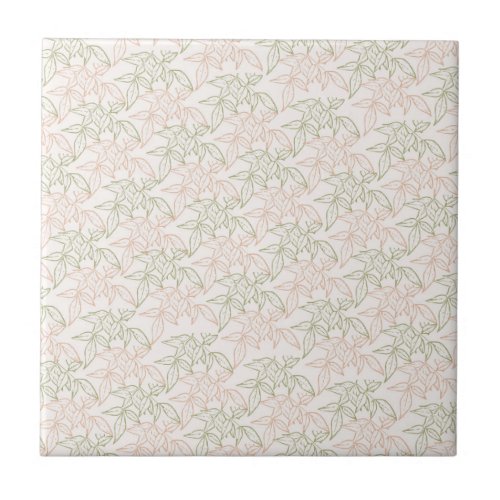 Green Pink Retro Vintage Leaf Pattern  Ceramic Tile