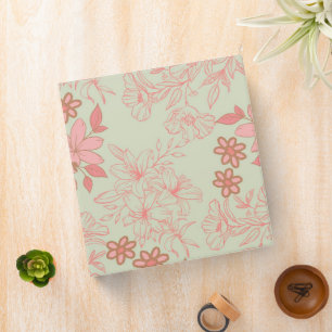 Green Pink Retro Y2K 70s Flower Pattern 3 Ring Binder