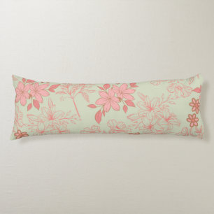 Green Pink Retro Y2K 70s Flower Pattern Body Pillow