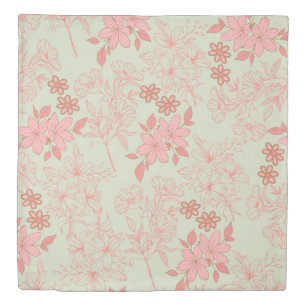 Green Pink Retro Y2K 70s Flower Pattern Duvet Cover