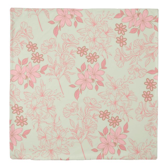Green Pink Retro Y2K 70s Flower Pattern Duvet Cover (Front)