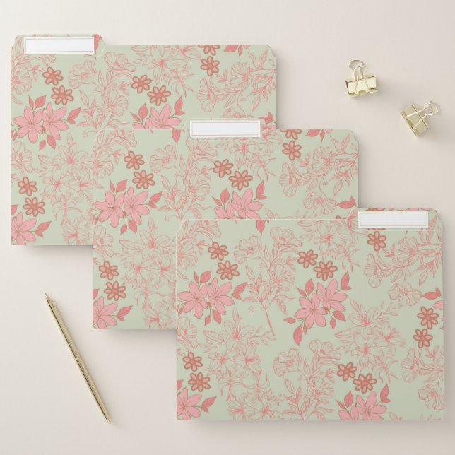 Green Pink Retro Y2K 70s Flower Pattern File Folder (Set)