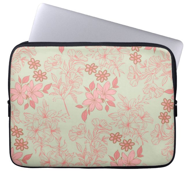 Green Pink Retro Y2K 70s Flower Pattern Laptop Sleeve (Front)