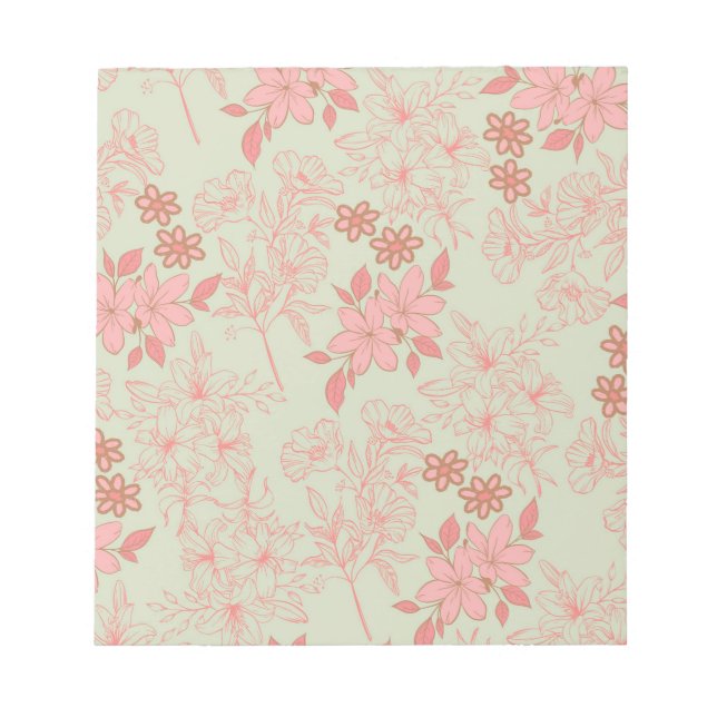 Green Pink Retro Y2K 70s Flower Pattern Notepad (Front)