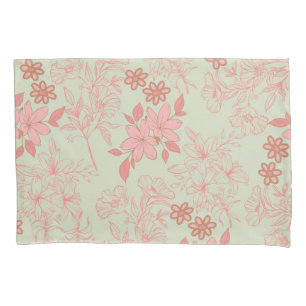 Green Pink Retro Y2K 70s Flower Pattern Pillow Case