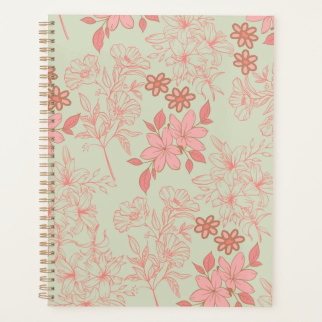 Green Pink Retro Y2K 70s Flower Pattern Planner (Front)