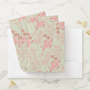 Green Pink Retro Y2K 70s Flower Pattern Pocket Folder