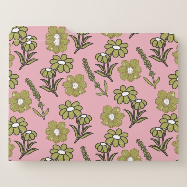 Green Pink Retro Y2K Funky Hippie Flower Pattern File Folder (Front Left)