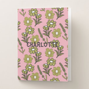Green Pink Retro Y2K Funky Hippie Flower Pattern Pocket Folder