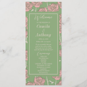 Green Pink Rose Retro Y2K 70s Flower Pattern Program