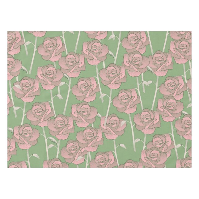Green Pink Rose Retro Y2K 70s Flower Pattern Tablecloth (Front (Horizontal))
