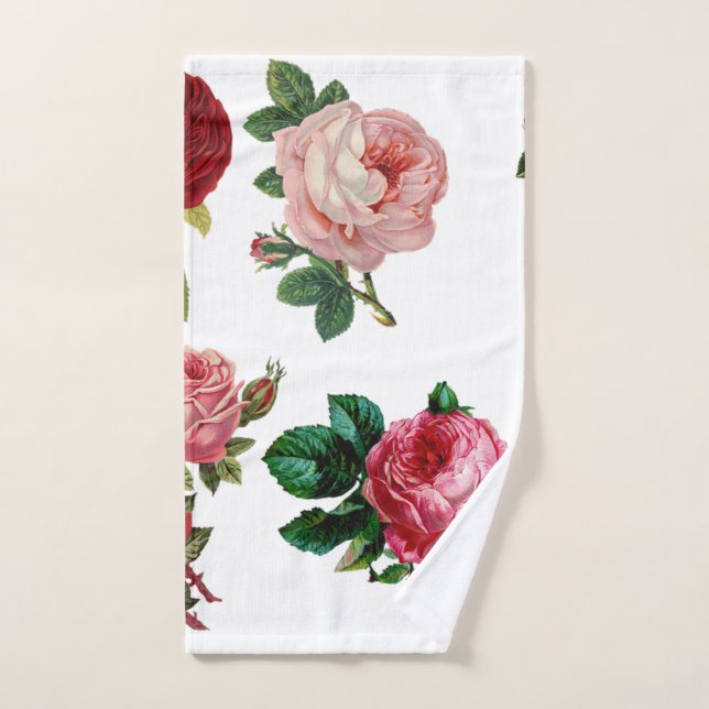 Green Pink Roses Hand Towel (Hand Towel)