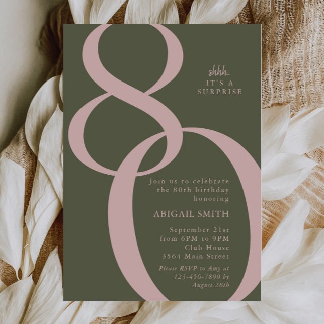 Green Pink Shh It's a Surprise 80th Birthday Party Invitation (Creator Uploaded)