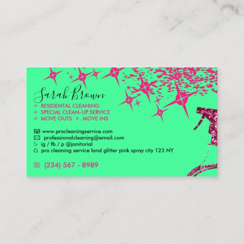 Green Pink Spray Maid Cleaning House Sparkling Business Card