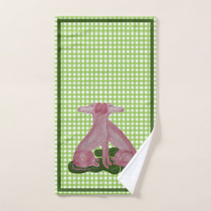 Green Pink Staffordshire Dogs Hand Towel