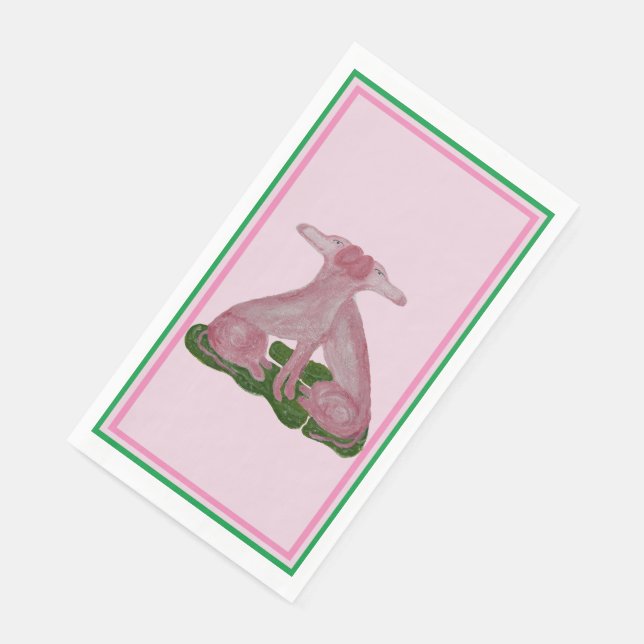 Green Pink Staffordshire Dogs Paper Guest Towels (Corner)