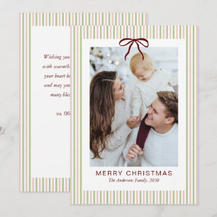 Green & Pink Striped Christmas Photo Holiday Card