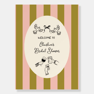 Green Pink Striped Cute illustrated Bridal Shower Foam Board