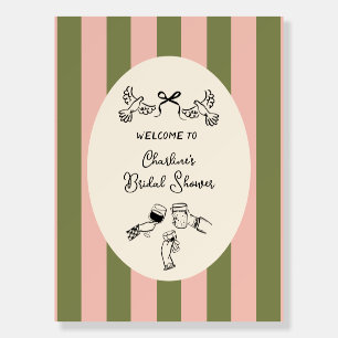 Green Pink Striped Cute illustrated Bridal Shower Foam Board