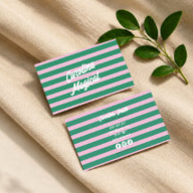 Green pink Striped script Business card