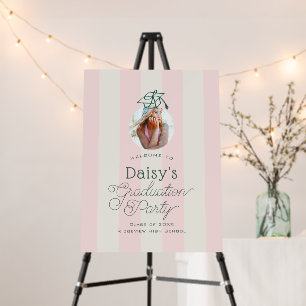 Green & Pink Stripes Graduation Welcome Photo Foam Board