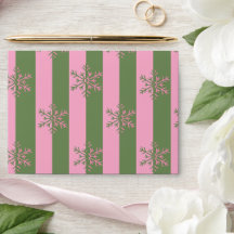 Green & Pink Stripes Snowflake Christmas Envelope