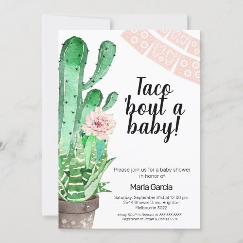 Green Pink Taco Bout A Baby baby Shower Invitation