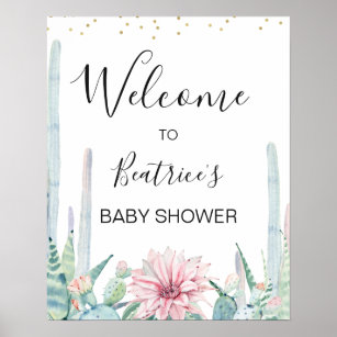Green Pink Taco Bout A Baby Baby Shower Welcome Poster