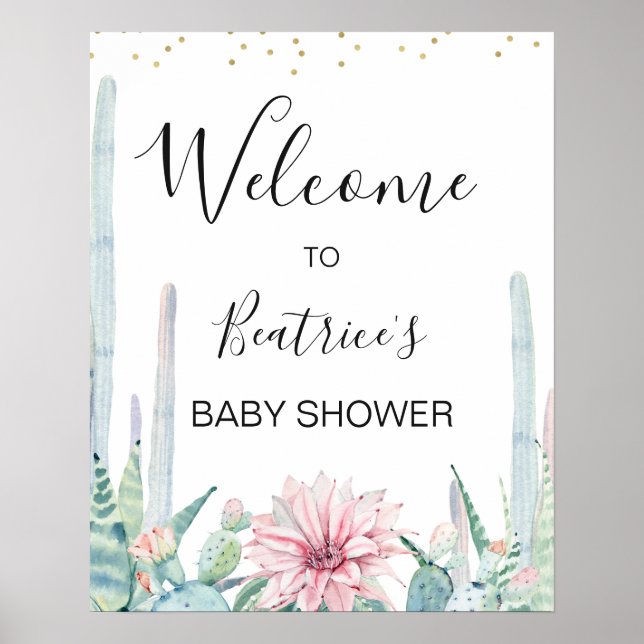 Green Pink Taco Bout A Baby Baby Shower Welcome Poster (Front)