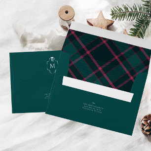 Green & Pink Tartan Coquette Bow Monogram Envelope