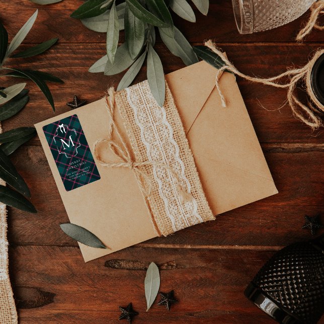 Green & Pink Tartan | Custom Monogram Christmas Label (Creator Uploaded)