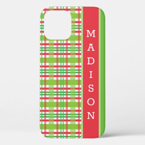 Green Pink Tartan Plaid Pattern Personalized Name iPhone 12 Pro Case