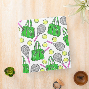 Green Pink Tennis Racquet Bag Balls Preppy 3 Ring Binder